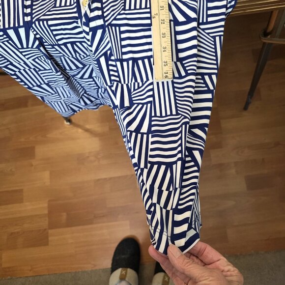 SOLD Leota Dress Womens Large Blue White Starboard Stripe Belted Shirt Midi - Picture 8 of 12